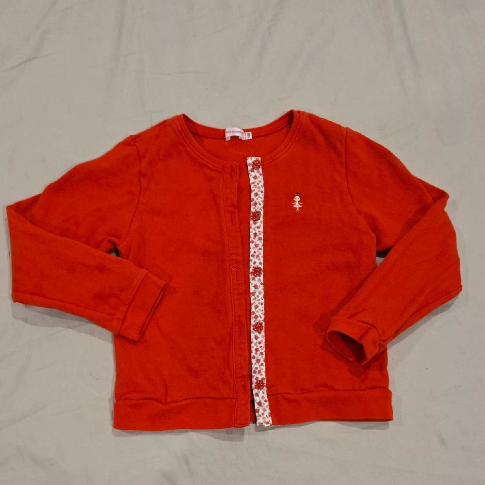 Cozy Red Kids Cardigan with Floral Detail
